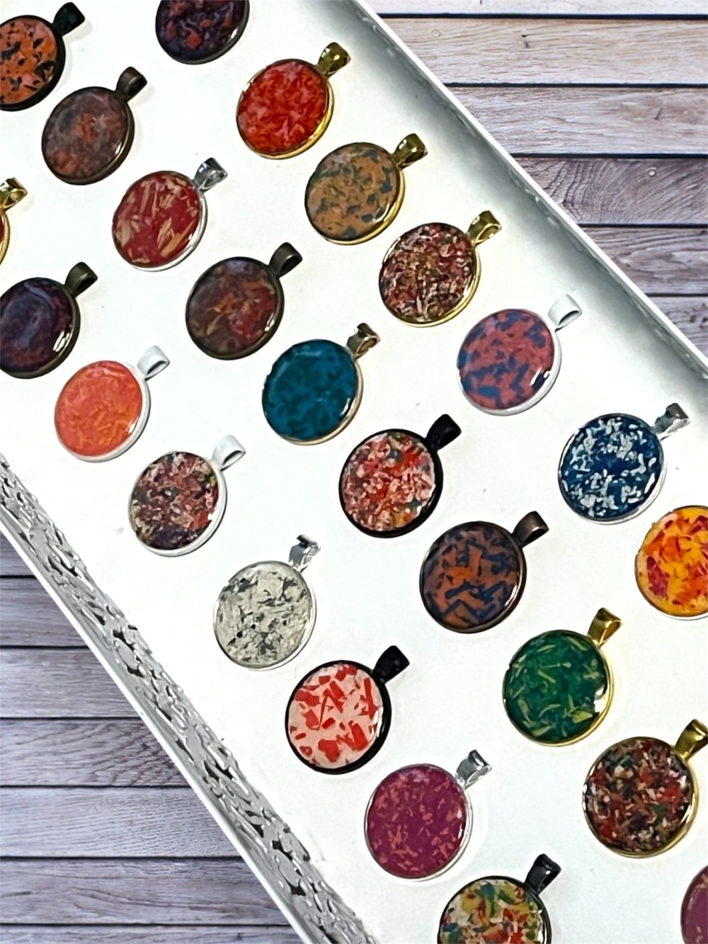 Handmade Multicolor Crayon Shaving Pendant Necklace with cord